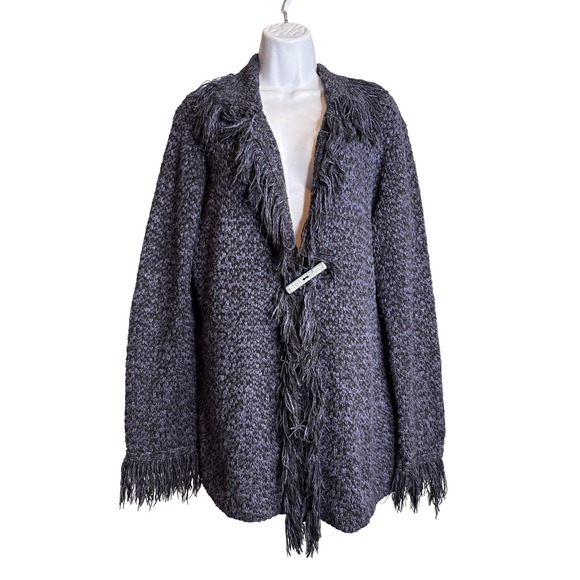 Willow Womens Fringed Cardigan Sweater Sz M Artsy Button Closure Lagenlook Boho - Picture 1 of 10